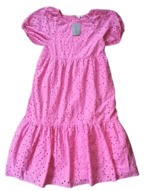 NWT See and Be Seen Eyelet Embroidery Puff Sleeve Oversized Pink Dress Medium